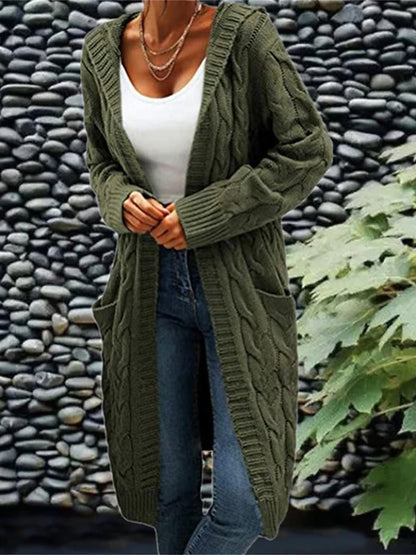 Women's Cardigan Hooded Cable Knit Polyester Pocket Knitted Fall Winter Regular Outdoor Daily Going out Fashion Streetwear Casual Long Sleeve Solid Color Wine Army Green Purple S M L