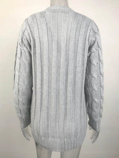 Spring Outfits - Women's Sweater Cardigans & T-Shirt & Bag Set Cable-Knit Buttoned Cardigan with Pockets and Blouse T shirt Tee Basic