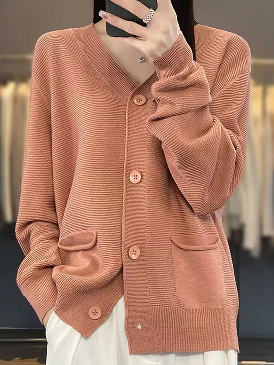 Women's Cardigan Sweater Jacket V Neck Ribbed Knit Acrylic Button Knitted Fall Winter Regular Outdoor Valentine's Day Daily Fashion Streetwear Casual Long Sleeve Solid Color Black Pink Red S M L