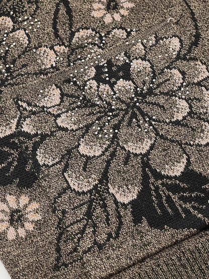 Women's Cardigan Sweater Crew Neck Ribbed Knit Polyester Button Pocket Fall Winter Outdoor Holiday Going out Stylish Casual Soft Long Sleeve Floral claret Grass Green Leather Pink XL 2XL 3XL