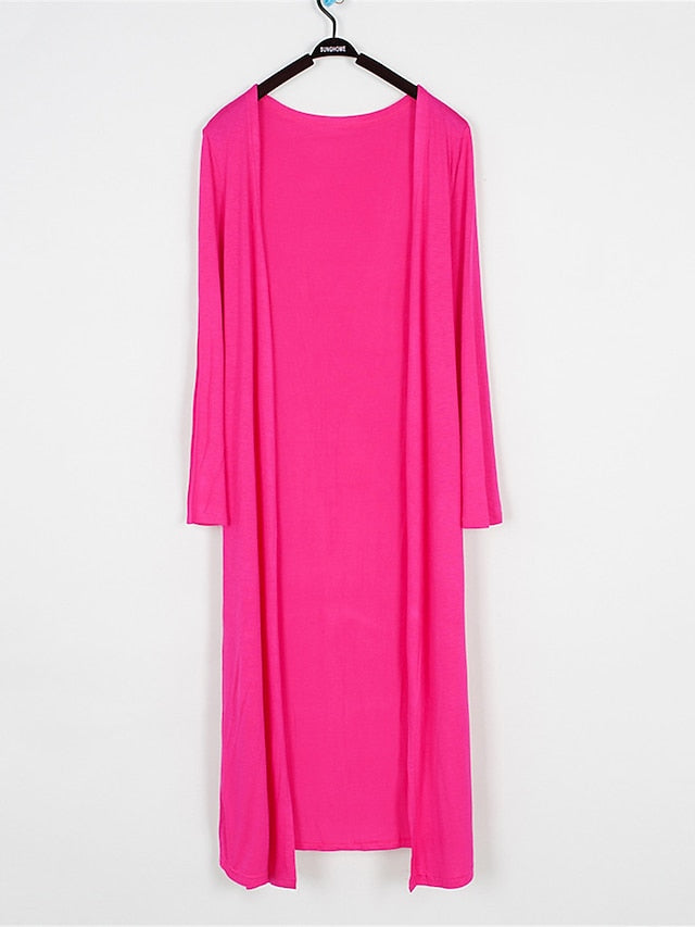 Women's Cardigan Sweater Open Front Ribbed Knit Modal Oversized Summer Fall Long Daily Going out Weekend Stylish Casual Soft Long Sleeve Solid Color Black White Yellow One-Size