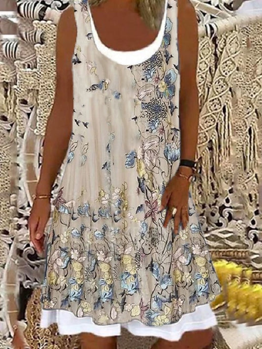 Women's Dress - Shift Dress Midi Dress Light Pink Light Blue Green 1 Sleeveless Floral Print Spring Summer Crew Neck Casual Weekend 2023 S M L XL XXL
