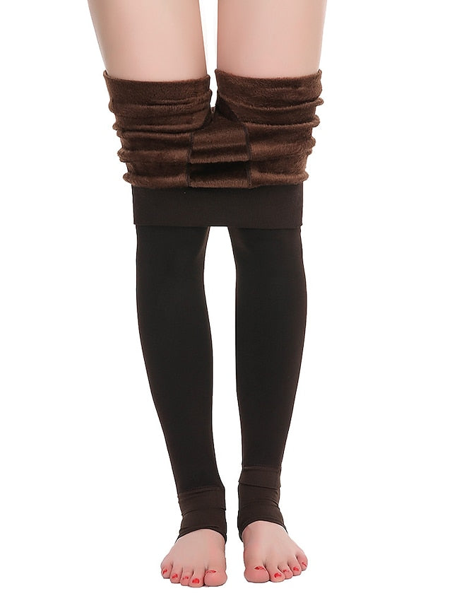 Fleece Lined Leggings for Women Thermal Warm High Waist Tummy Control One-Piece Seamless Leggings Stirrup Cotton Sports Activewear - LuckyFash™