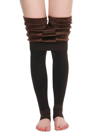 Fleece Lined Leggings for Women Thermal Warm High Waist Tummy Control One-Piece Seamless Leggings Stirrup Cotton Sports Activewear - LuckyFash™