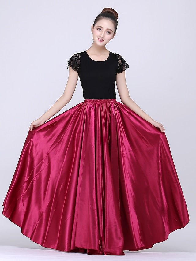 Flamenco Dress Spain Latin Ballroom Dance Skirts Gore Women's Performance Natural Matte Satin - LuckyFash™