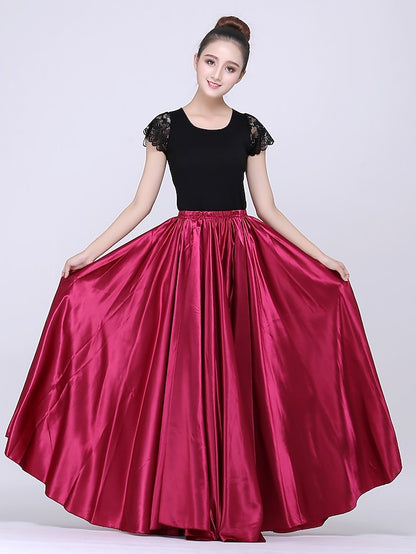 Flamenco Dress Spain Latin Ballroom Dance Skirts Gore Women's Performance Natural Matte Satin - LuckyFash™