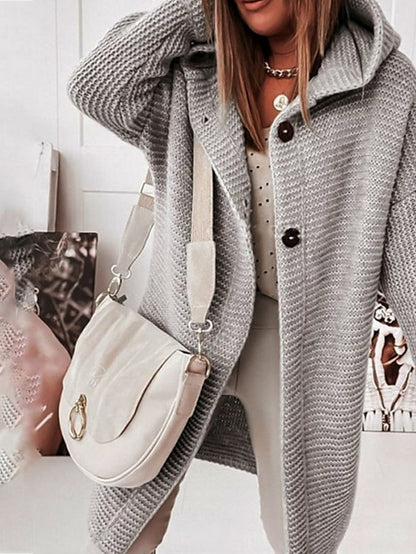 Women's Cardigan Sweater Jumper Knit Button Knitted Solid Color Hooded Stylish Casual Daily Weekend Winter Fall Green Pink S M L / Long Sleeve / Regular Fit