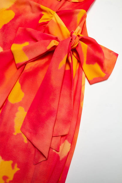 Ruffled Tie-front Asymmetric Chiffon Midi Dress