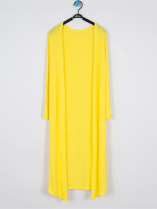 Women's Cardigan Sweater Open Front Ribbed Knit Modal Oversized Summer Fall Long Daily Going out Weekend Stylish Casual Soft Long Sleeve Solid Color Black White Yellow One-Size