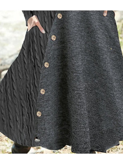 Women's Dress - Sweater Dress Winter Dress Knit Dress Midi Dress Gray Long Sleeve Pure Color Ruched Winter Fall Autumn Crew Neck Stylish Winter Dress Weekend Fall Dress 2023 S M L XL XXL 3XL