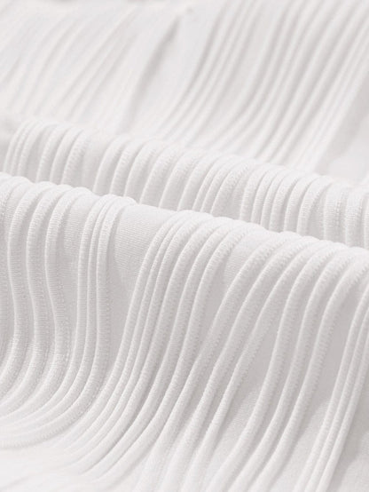 Wavy White Textured Ruffle Sleeve Blouse