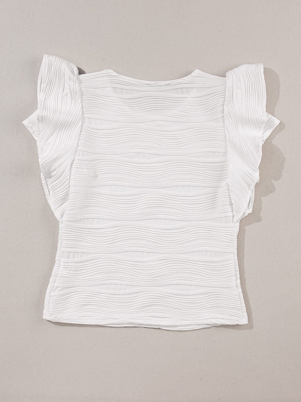Wavy White Textured Ruffle Sleeve Blouse