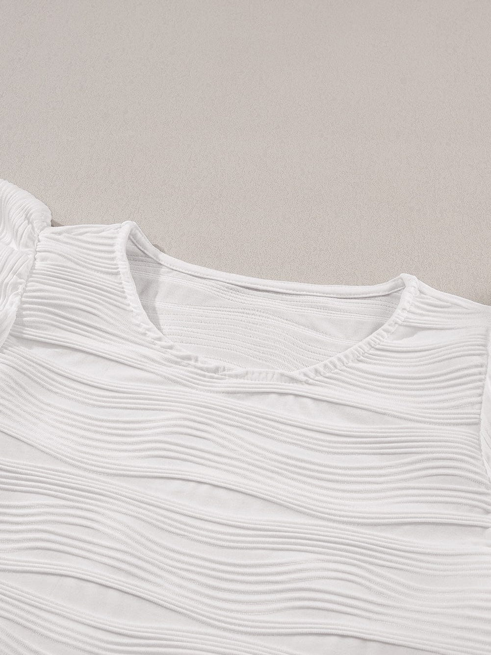 Wavy White Textured Ruffle Sleeve Blouse