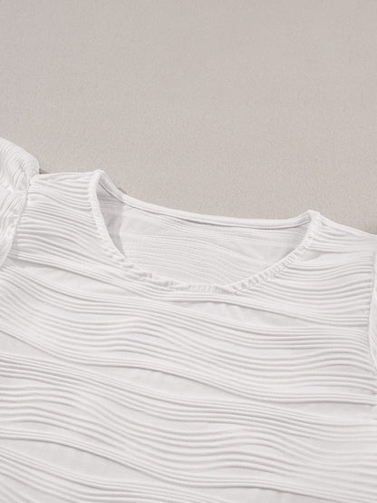 Wavy White Textured Ruffle Sleeve Blouse