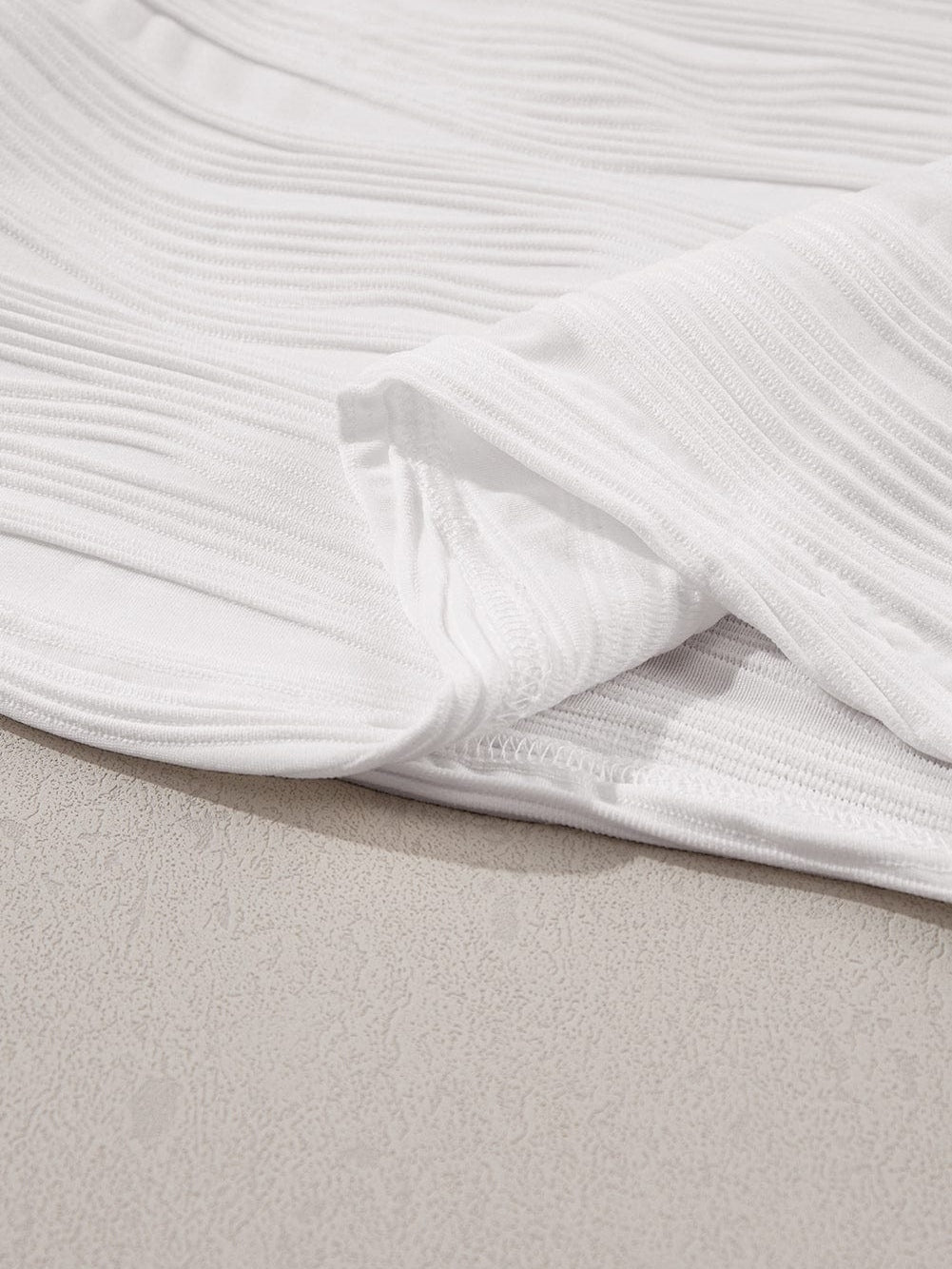 Wavy White Textured Ruffle Sleeve Blouse