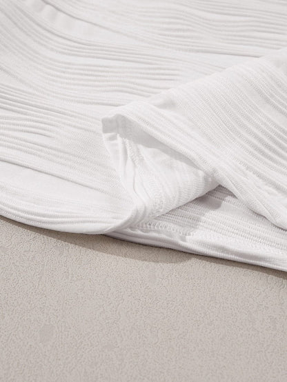 Wavy White Textured Ruffle Sleeve Blouse