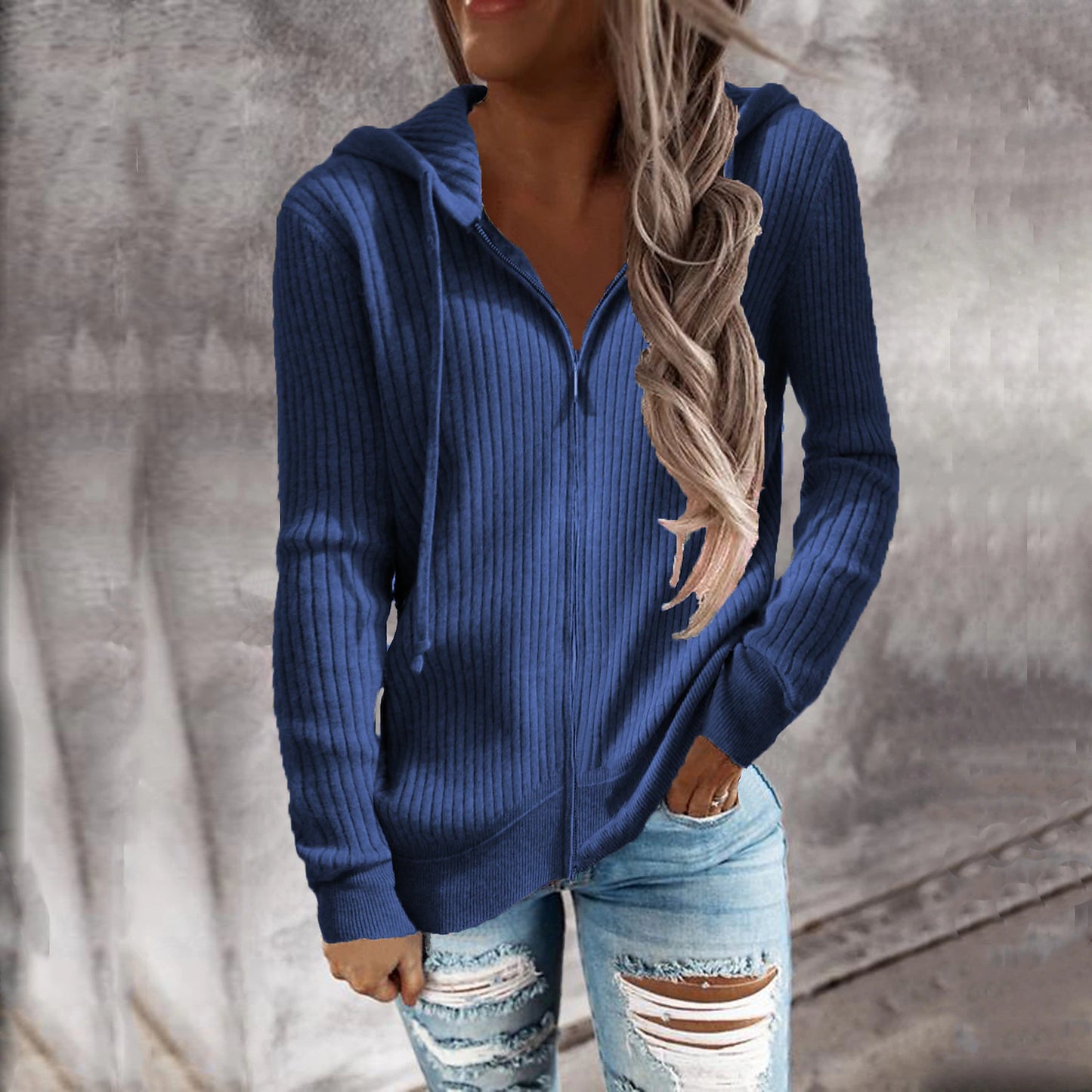 Women's Cardigan Classic Style Solid Color Basic Casual Cotton Long Sleeve Sweater Cardigans Hooded Fall Winter Tan grey blue Blue