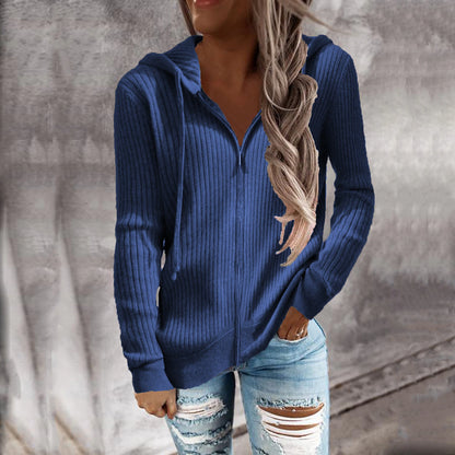 Women's Cardigan Classic Style Solid Color Basic Casual Cotton Long Sleeve Sweater Cardigans Hooded Fall Winter Tan grey blue Blue
