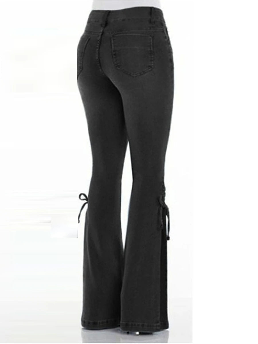 Women's Jeans Cotton Plain Black Deep Blue Active High Waist Full Length Outdoor Street Fall Winter