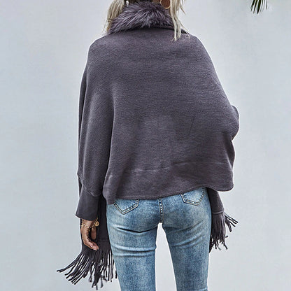 Women's Poncho Sweater Open Front Ribbed Knit Acrylic Tassel Knitted Fall Winter Tunic Outdoor Daily Going out Stylish Casual Soft Long Sleeve Pure Color Black Pink Wine S M L