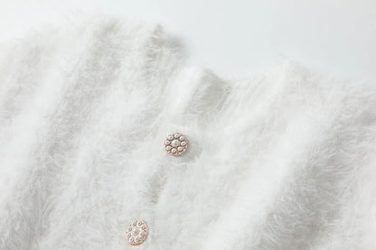 Women's Cardigan Sweater Crew Neck Ribbed Knit Polyester Imitation Mink Faux Fur Trim Fall Winter Daily Going out Weekend Stylish Casual Soft Long Sleeve Solid Color Black White Pink One-Size