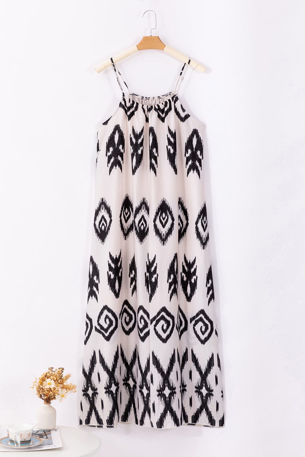 Western Black Aztec Print Maxi Sundress for Summer Vacations