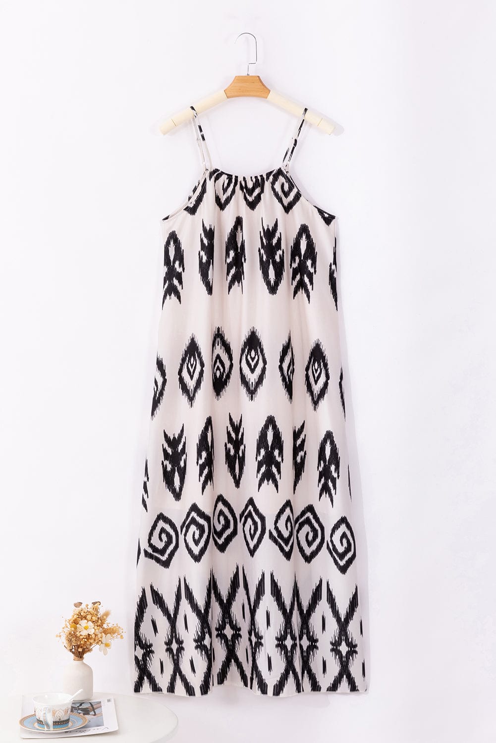 Western Black Aztec Print Maxi Sundress for Summer Vacations