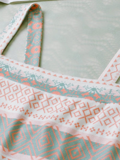 Western Style White Aztec Print Tie Back Tank Top