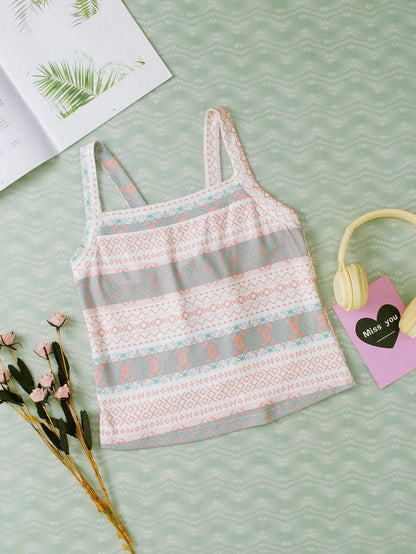 Western Style White Aztec Print Tie Back Tank Top