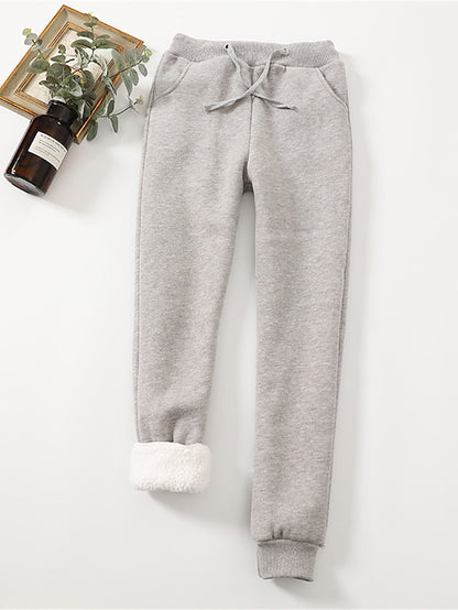 Women's Fleece Pants Fleece Plain Light Gray Dark Grey Active High Waist Full Length Outdoor Street Fall Winter
