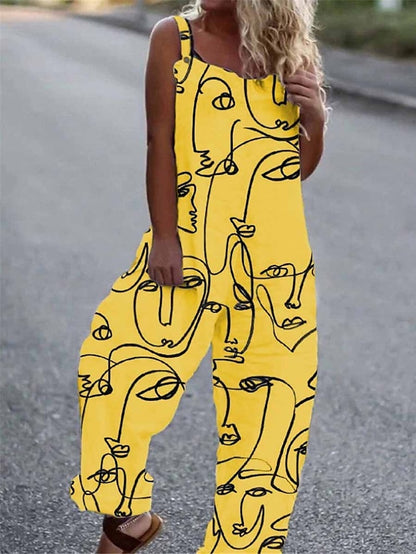Jumpsuits for Women Summer Overall Pocket Print Floral Square Neck Streetwear Daily Vacation Regular Fit Sleeveless Black White Yellow S M L Summer - LuckyFash™