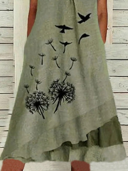 Women's Dress - Casual Dress A Line Dress Midi Dress Green Sleeveless Floral Print Summer Spring V Neck Fashion 2023 S M L XL XXL 3XL