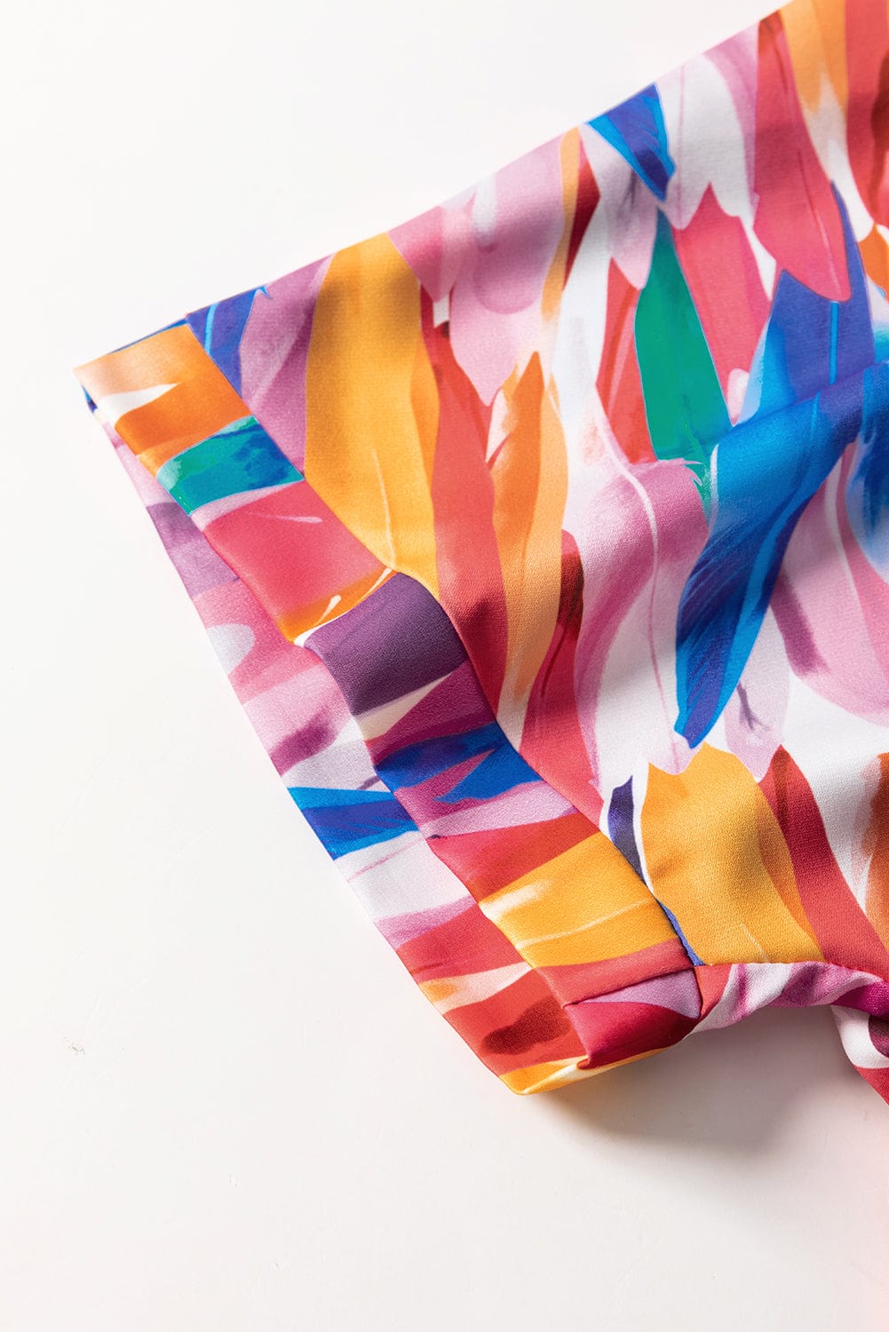 Whimsical Watercolor Feather Print V Neck Blouse