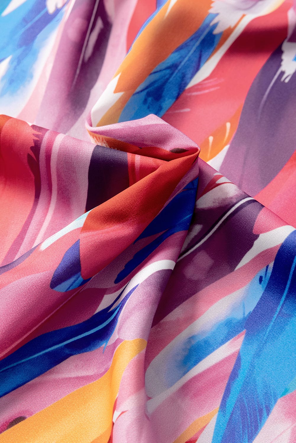 Whimsical Watercolor Feather Print V Neck Blouse