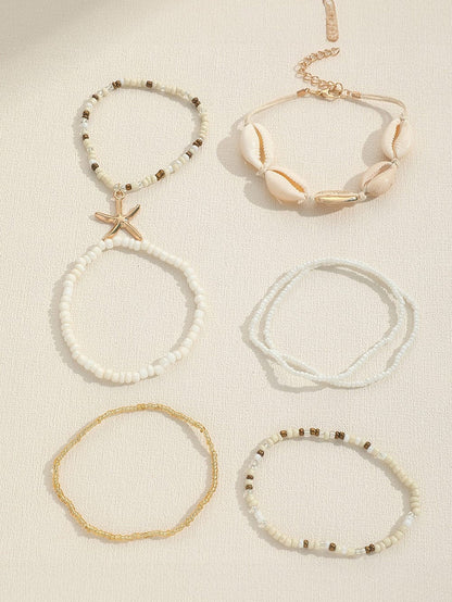 White 7pcs Bohemian Shell Starfish Beaded Bracelets