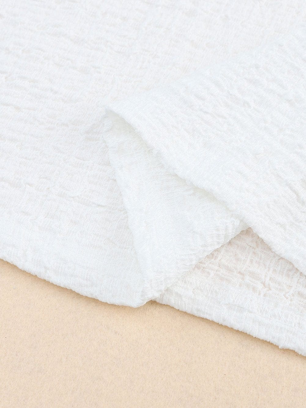 White Abstract Textured Puff Sleeve Statement Top