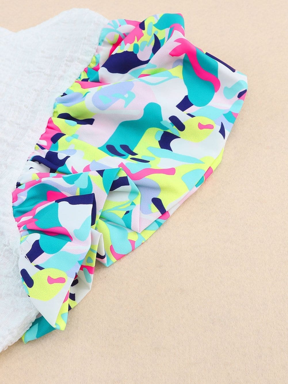 White Abstract Textured Puff Sleeve Statement Top