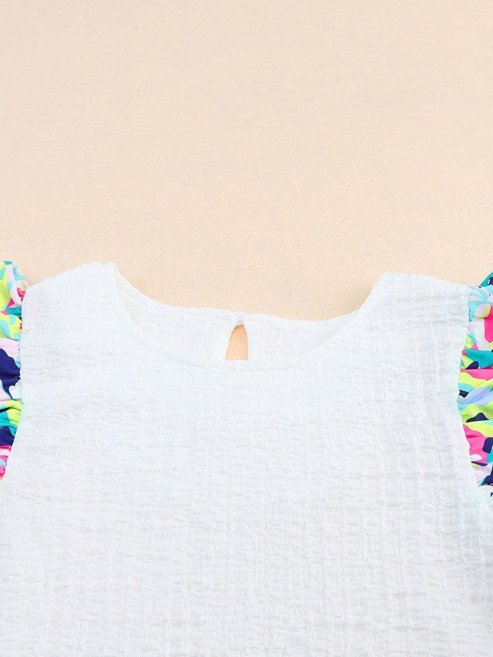 White Abstract Textured Puff Sleeve Statement Top