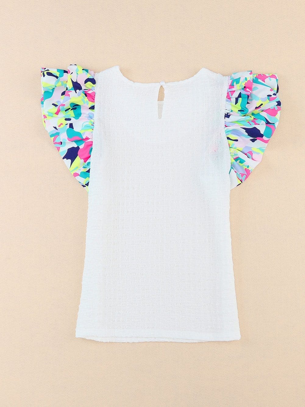 White Abstract Textured Puff Sleeve Statement Top