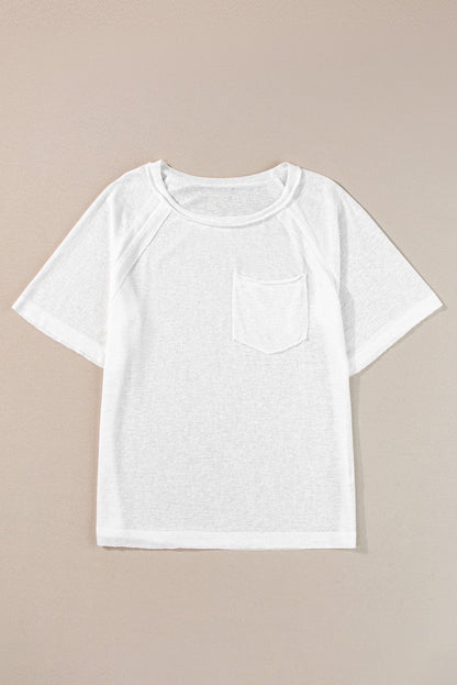 White Chic Exposed Seam Loose Fit Tee with Pocket