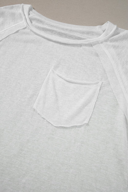 White Chic Exposed Seam Loose Fit Tee with Pocket