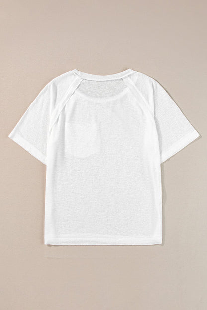 White Chic Exposed Seam Loose Fit Tee with Pocket