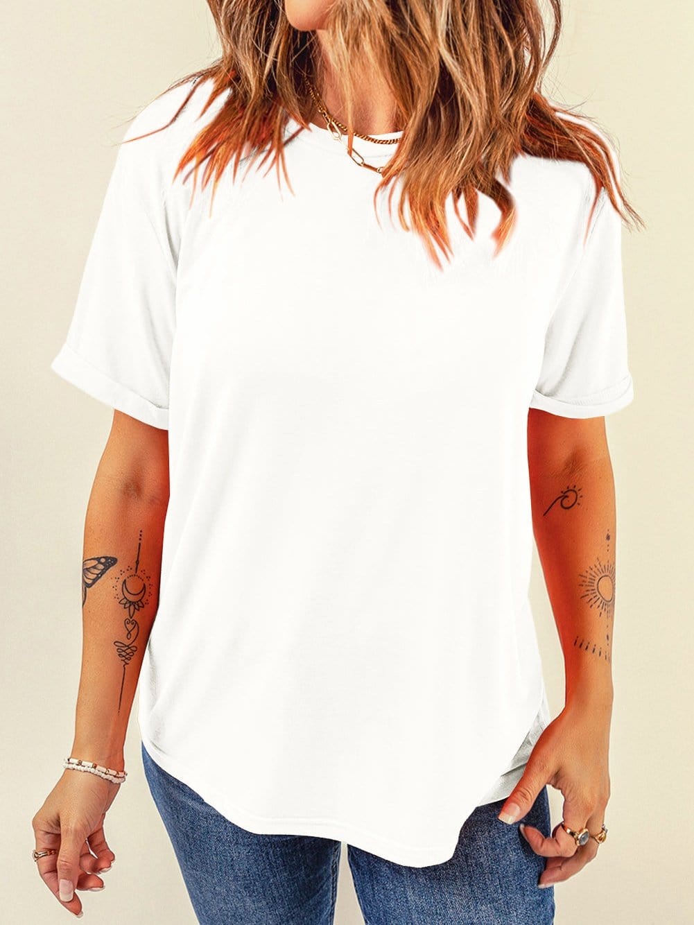 White Classic Round Neck Tee - Breathable Casual Style