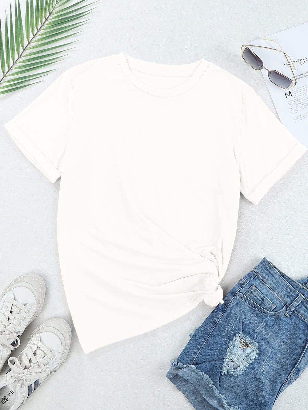 White Classic Round Neck Tee - Breathable Casual Style