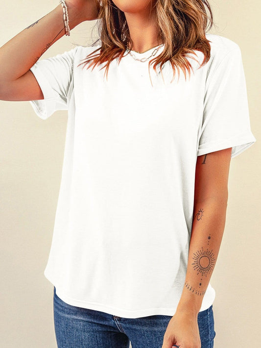 White Classic Round Neck Tee - Breathable Casual Style