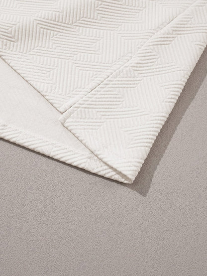 White Collared V Neck Textured Top with Short Sleeves