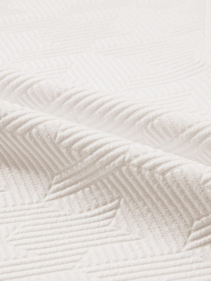 White Collared V Neck Textured Top with Short Sleeves