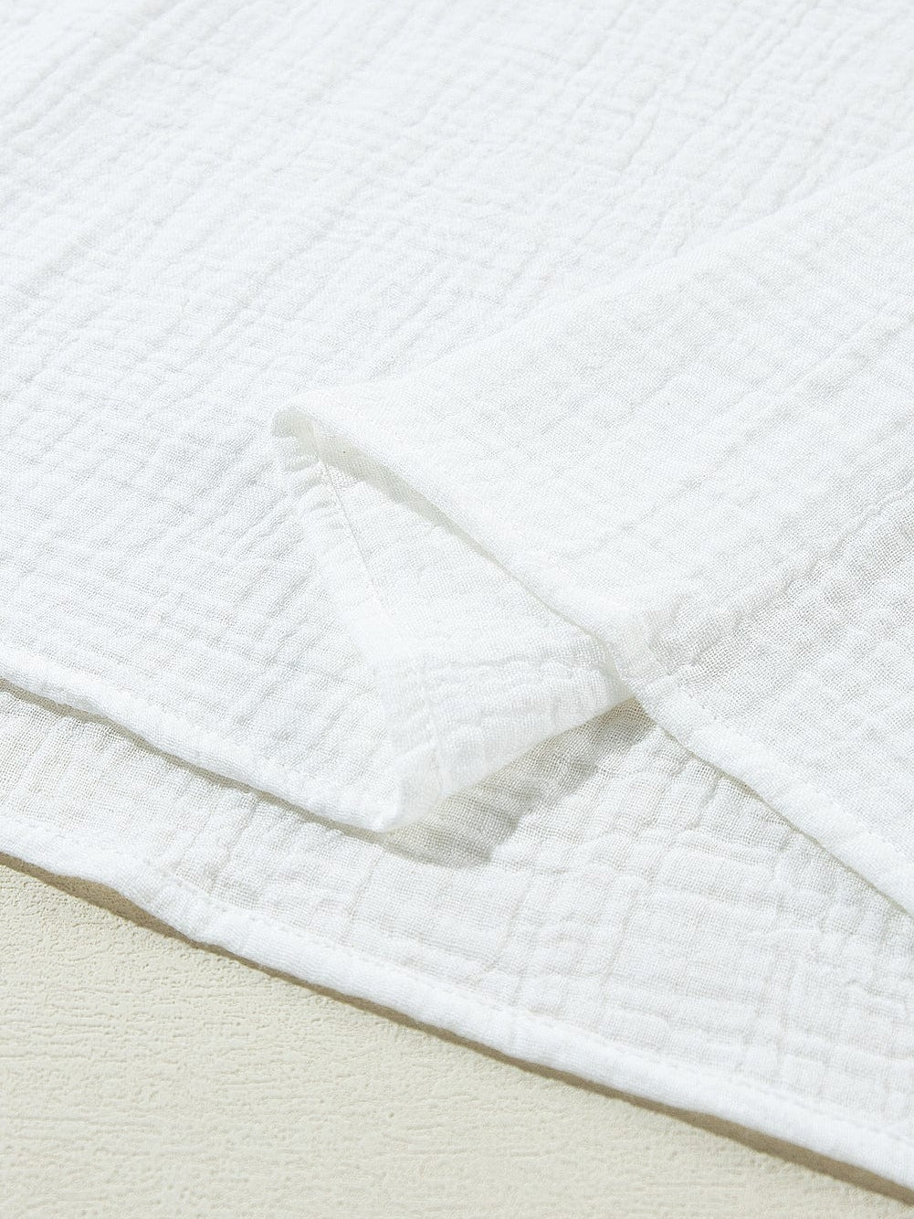 White Crinkle Textured Lace Detail V Neck Blouse