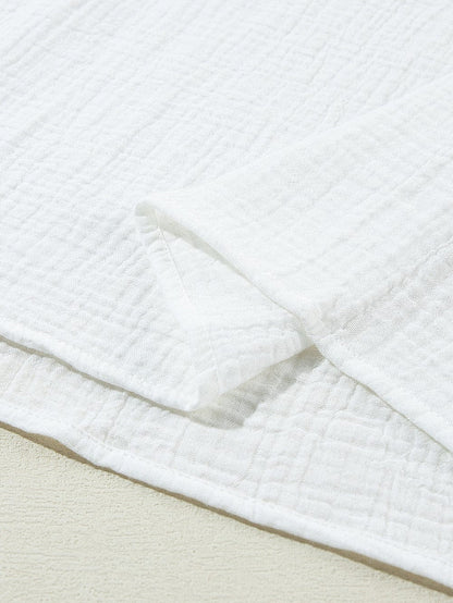 White Crinkle Textured Lace Detail V Neck Blouse