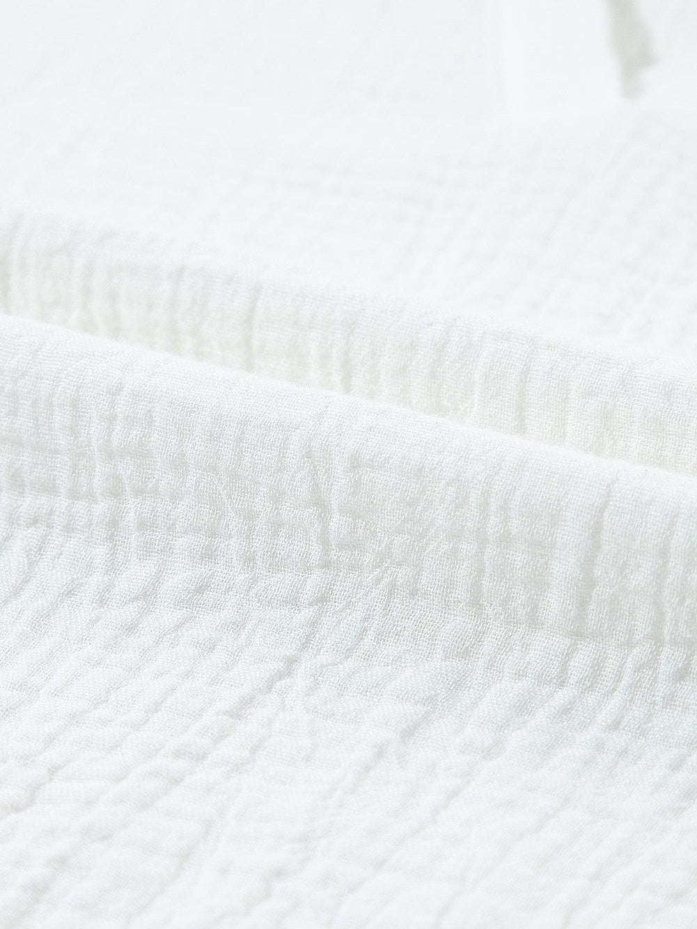 White Crinkle Textured Lace Detail V Neck Blouse